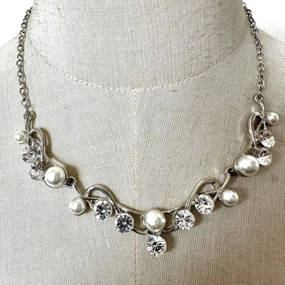 Faux pearl and rhinestone necklace